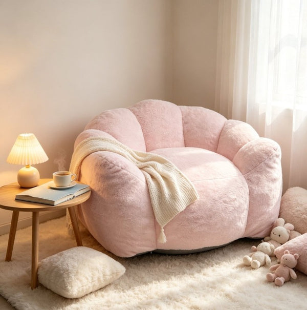 English Elm Large Petal Shaped Faux Fur Accent Chair Plush Sculptural Lounge Seat for Any Room W5870P523986