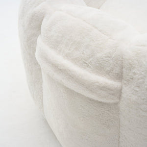 English Elm Large Faux Fur Petal Accent Chair Sculptural Bloom Seating for Bedroom or Gaming Room Beige White W5870P523987