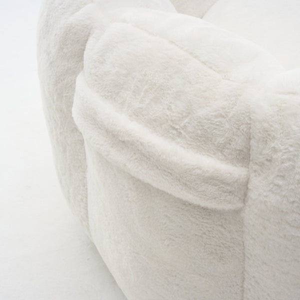 English Elm Large Faux Fur Petal Accent Chair Sculptural Bloom Seating for Bedroom or Gaming Room Beige White W5870P523987