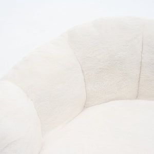 English Elm Large Faux Fur Petal Accent Chair Sculptural Bloom Seating for Bedroom or Gaming Room Beige White W5870P523987