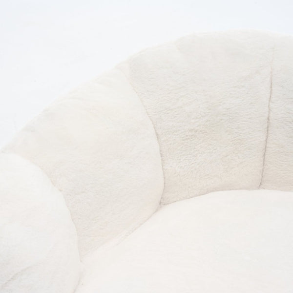 English Elm Large Faux Fur Petal Accent Chair Sculptural Bloom Seating for Bedroom or Gaming Room Beige White W5870P523987