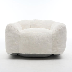 English Elm Large Faux Fur Petal Accent Chair Sculptural Bloom Seating for Bedroom or Gaming Room Beige White W5870P523987