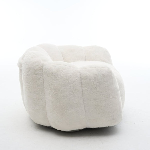 English Elm Large Faux Fur Petal Accent Chair Sculptural Bloom Seating for Bedroom or Gaming Room Beige White W5870P523987