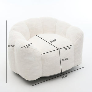 English Elm Large Faux Fur Petal Accent Chair Sculptural Bloom Seating for Bedroom or Gaming Room Beige White W5870P523987