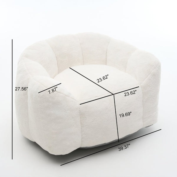 English Elm Large Faux Fur Petal Accent Chair Sculptural Bloom Seating for Bedroom or Gaming Room Beige White W5870P523987