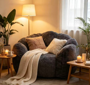 English Elm Large Faux Fur Petal Accent Chair Sculptural Bloom Seating for Bedroom or Gaming Room Antique Grey W5870P523988