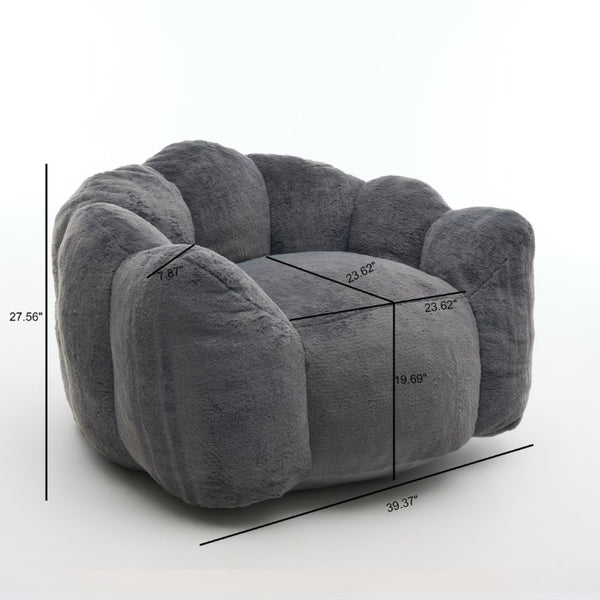 English Elm Large Faux Fur Petal Accent Chair Sculptural Bloom Seating for Bedroom or Gaming Room Antique Grey W5870P523988