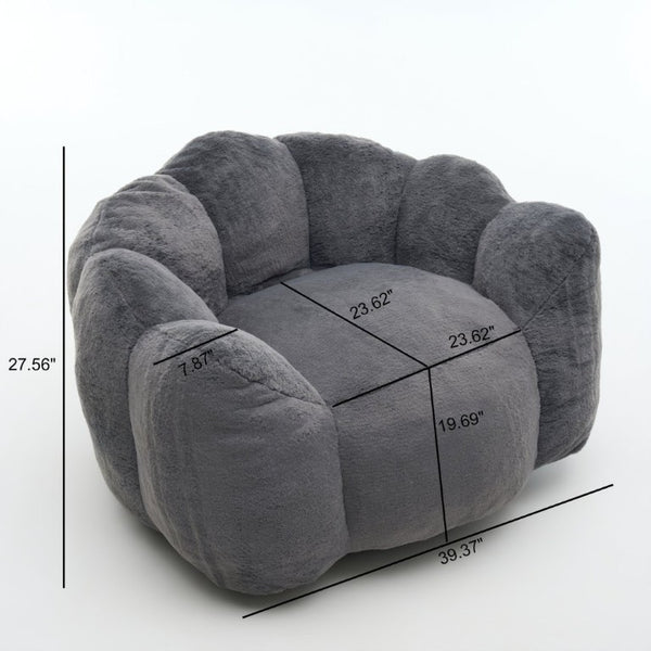 English Elm Large Faux Fur Petal Accent Chair Sculptural Bloom Seating for Bedroom or Gaming Room Antique Grey W5870P523988