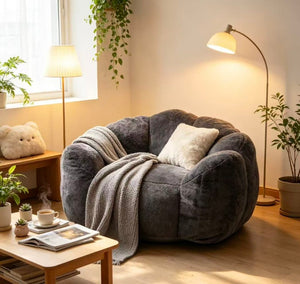 English Elm Large Faux Fur Petal Accent Chair Sculptural Bloom Seating for Bedroom or Gaming Room Antique Grey W5870P523988