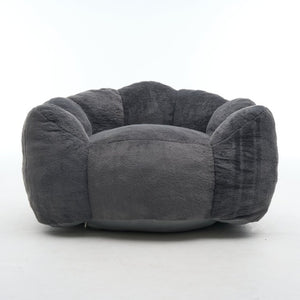 English Elm Large Faux Fur Petal Accent Chair Sculptural Bloom Seating for Bedroom or Gaming Room Antique Grey W5870P523988