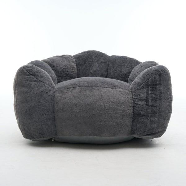 English Elm Large Faux Fur Petal Accent Chair Sculptural Bloom Seating for Bedroom or Gaming Room Antique Grey W5870P523988
