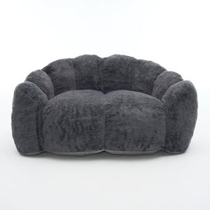 English Elm A Floral Faux Fur Kids Foam Chair Plush Bloom Seat for Nursery or Playroom Antique Grey W5870P523991
