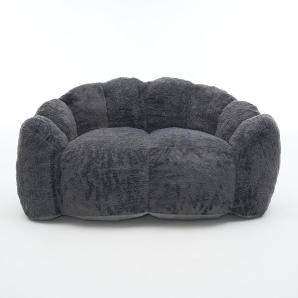 English Elm A Floral Faux Fur Kids Foam Chair Plush Bloom Seat for Nursery or Playroom Antique Grey W5870P523991