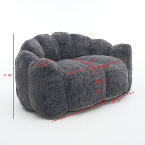 English Elm A Floral Faux Fur Kids Foam Chair Plush Bloom Seat for Nursery or Playroom Antique Grey W5870P523991