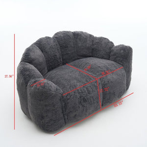 English Elm A Floral Faux Fur Kids Foam Chair Plush Bloom Seat for Nursery or Playroom Antique Grey W5870P523991