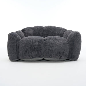 English Elm A Floral Faux Fur Kids Foam Chair Plush Bloom Seat for Nursery or Playroom Antique Grey W5870P523991