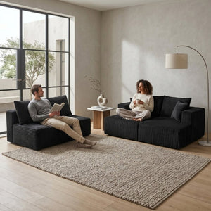 English Elm 132.1 Inch U-Shaped Corduroy Modular Sectional Deep Cloud Seating for Living Rooms Black W5872S00002