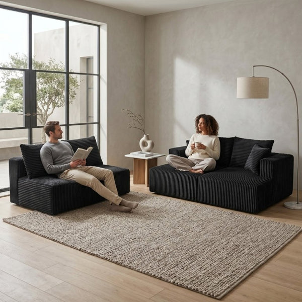 English Elm 132.1 Inch U-Shaped Corduroy Modular Sectional Deep Cloud Seating for Living Rooms Black W5872S00002