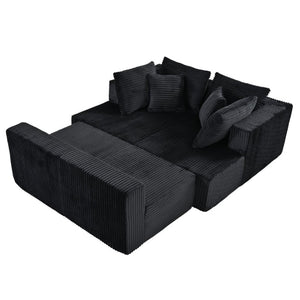 English Elm 132.1 Inch U-Shaped Corduroy Modular Sectional Deep Cloud Seating for Living Rooms Black W5872S00002
