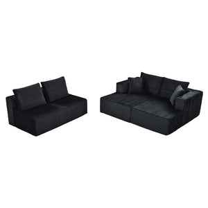 English Elm 132.1 Inch U-Shaped Corduroy Modular Sectional Deep Cloud Seating for Living Rooms Black W5872S00002