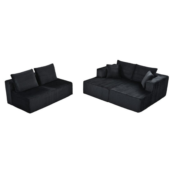 English Elm 132.1 Inch U-Shaped Corduroy Modular Sectional Deep Cloud Seating for Living Rooms Black W5872S00002