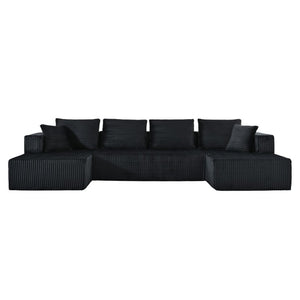 English Elm 132.1 Inch U-Shaped Corduroy Modular Sectional Deep Cloud Seating for Living Rooms Black W5872S00002