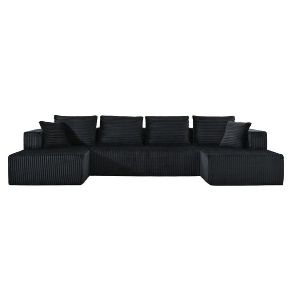 English Elm 132.1 Inch U-Shaped Corduroy Modular Sectional Deep Cloud Seating for Living Rooms Black W5872S00002