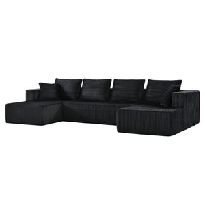 English Elm 132.1 Inch U-Shaped Corduroy Modular Sectional Deep Cloud Seating for Living Rooms Black W5872S00002