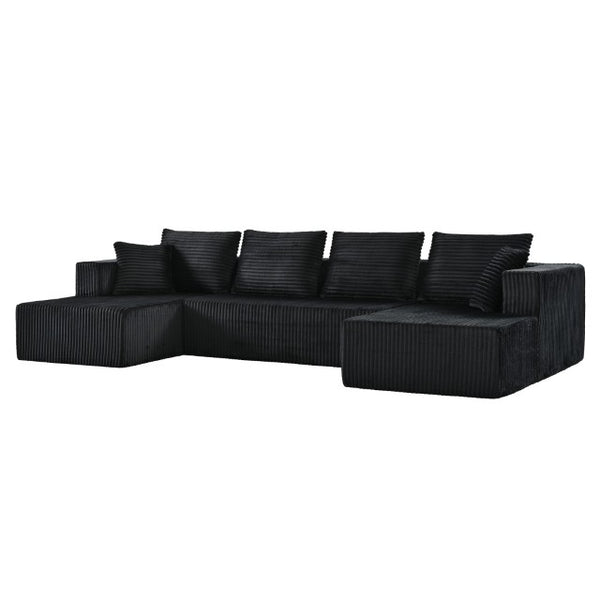English Elm 132.1 Inch U-Shaped Corduroy Modular Sectional Deep Cloud Seating for Living Rooms Black W5872S00002