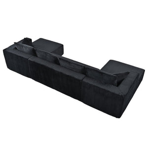 English Elm 132.1 Inch U-Shaped Corduroy Modular Sectional Deep Cloud Seating for Living Rooms Black W5872S00002