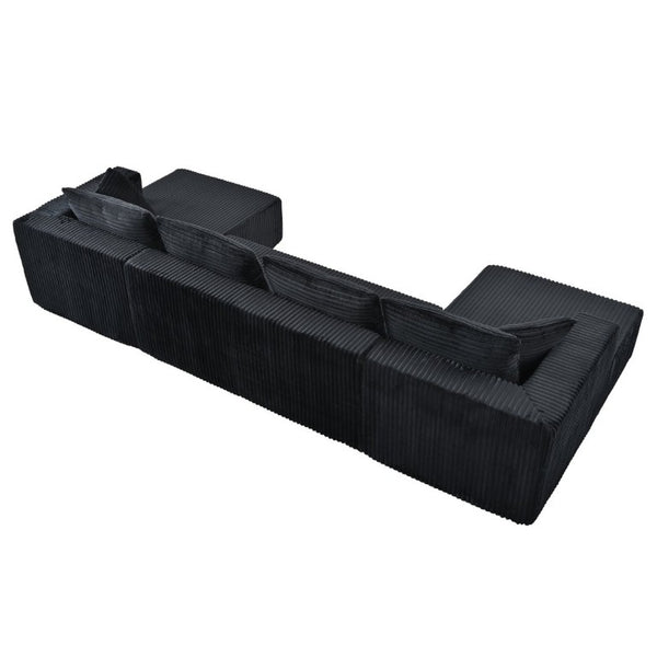 English Elm 132.1 Inch U-Shaped Corduroy Modular Sectional Deep Cloud Seating for Living Rooms Black W5872S00002