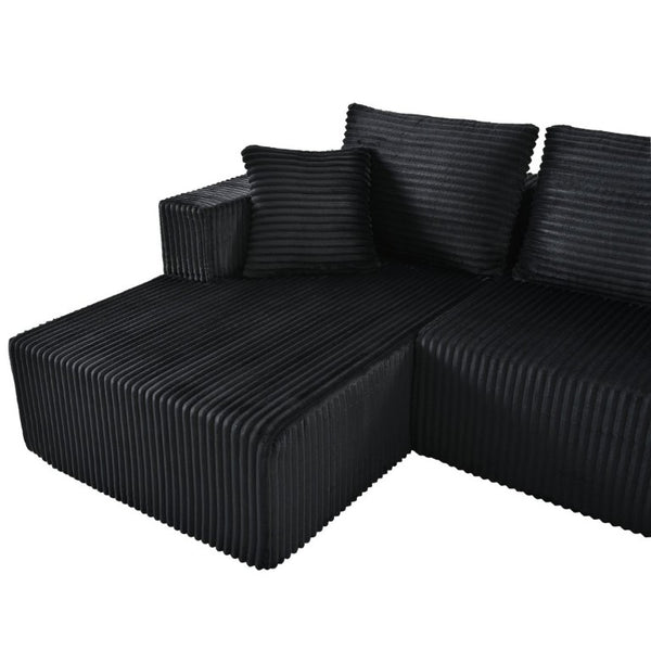 English Elm 132.1 Inch U-Shaped Corduroy Modular Sectional Deep Cloud Seating for Living Rooms Black W5872S00002