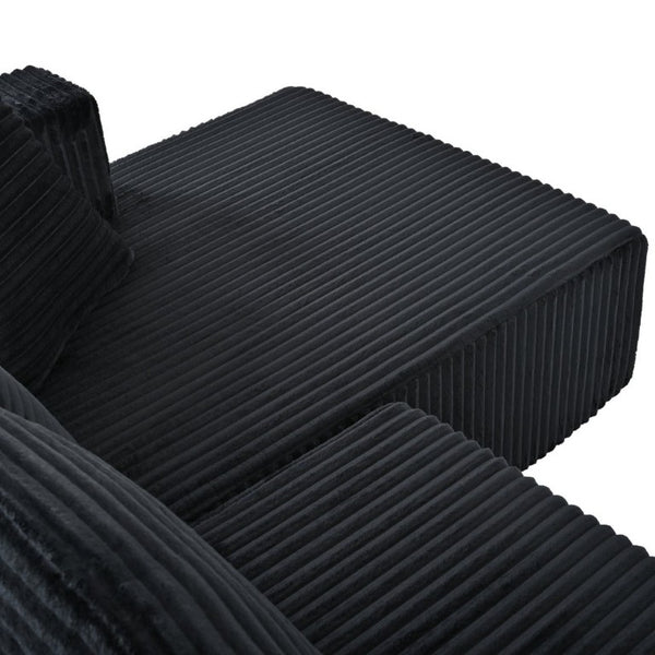 English Elm 132.1 Inch U-Shaped Corduroy Modular Sectional Deep Cloud Seating for Living Rooms Black W5872S00002