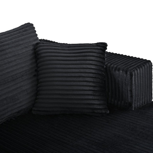 English Elm 132.1 Inch U-Shaped Corduroy Modular Sectional Deep Cloud Seating for Living Rooms Black W5872S00002