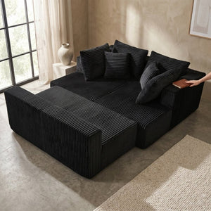 English Elm 132.1 Inch U-Shaped Corduroy Modular Sectional Deep Cloud Seating for Living Rooms Black W5872S00002
