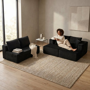 English Elm 132.1 Inch U-Shaped Corduroy Modular Sectional Deep Cloud Seating for Living Rooms Black W5872S00002