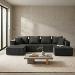 English Elm 132.1 Inch U-Shaped Corduroy Modular Sectional Deep Cloud Seating for Living Rooms Gray W5872S00003