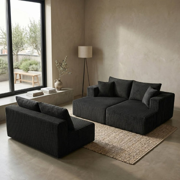 English Elm 132.1 Inch U-Shaped Corduroy Modular Sectional Deep Cloud Seating for Living Rooms Gray W5872S00003
