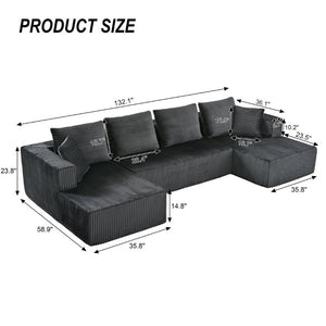 English Elm 132.1 Inch U-Shaped Corduroy Modular Sectional Deep Cloud Seating for Living Rooms Gray W5872S00003