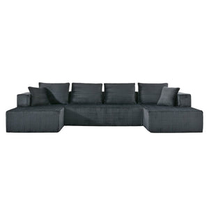 English Elm 132.1 Inch U-Shaped Corduroy Modular Sectional Deep Cloud Seating for Living Rooms Gray W5872S00003