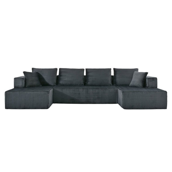 English Elm 132.1 Inch U-Shaped Corduroy Modular Sectional Deep Cloud Seating for Living Rooms Gray W5872S00003