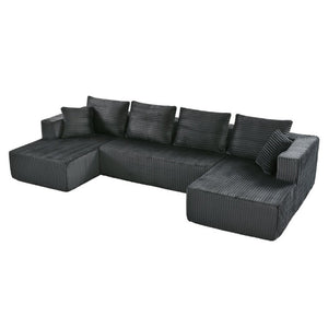 English Elm 132.1 Inch U-Shaped Corduroy Modular Sectional Deep Cloud Seating for Living Rooms Gray W5872S00003
