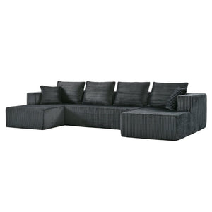 English Elm 132.1 Inch U-Shaped Corduroy Modular Sectional Deep Cloud Seating for Living Rooms Gray W5872S00003