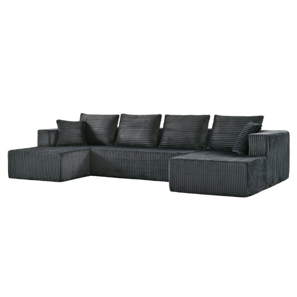 English Elm 132.1 Inch U-Shaped Corduroy Modular Sectional Deep Cloud Seating for Living Rooms Gray W5872S00003