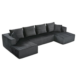 English Elm 132.1 Inch U-Shaped Corduroy Modular Sectional Deep Cloud Seating for Living Rooms Gray W5872S00003