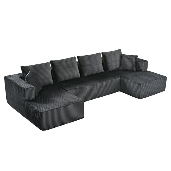 English Elm 132.1 Inch U-Shaped Corduroy Modular Sectional Deep Cloud Seating for Living Rooms Gray W5872S00003