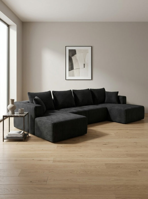 English Elm 132.1 Inch U-Shaped Corduroy Modular Sectional Deep Cloud Seating for Living Rooms Gray W5872S00003