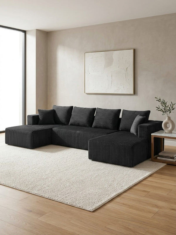 English Elm 132.1 Inch U-Shaped Corduroy Modular Sectional Deep Cloud Seating for Living Rooms Gray W5872S00003