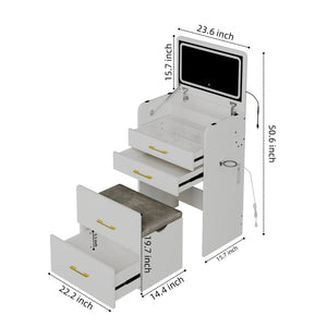 English Elm 3-In-1 Flip Mirror Vanity Desk Glass Top LED Lighting Charging Station 3 Drawers W5881P505001