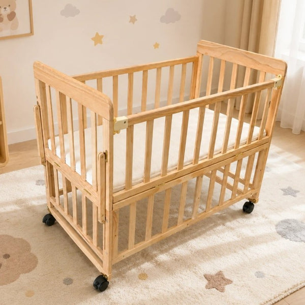 English Elm Solid Wood Bedside Bassinet with Extendable Frame Three Height Settings and Swivel Wheels W5881P505040